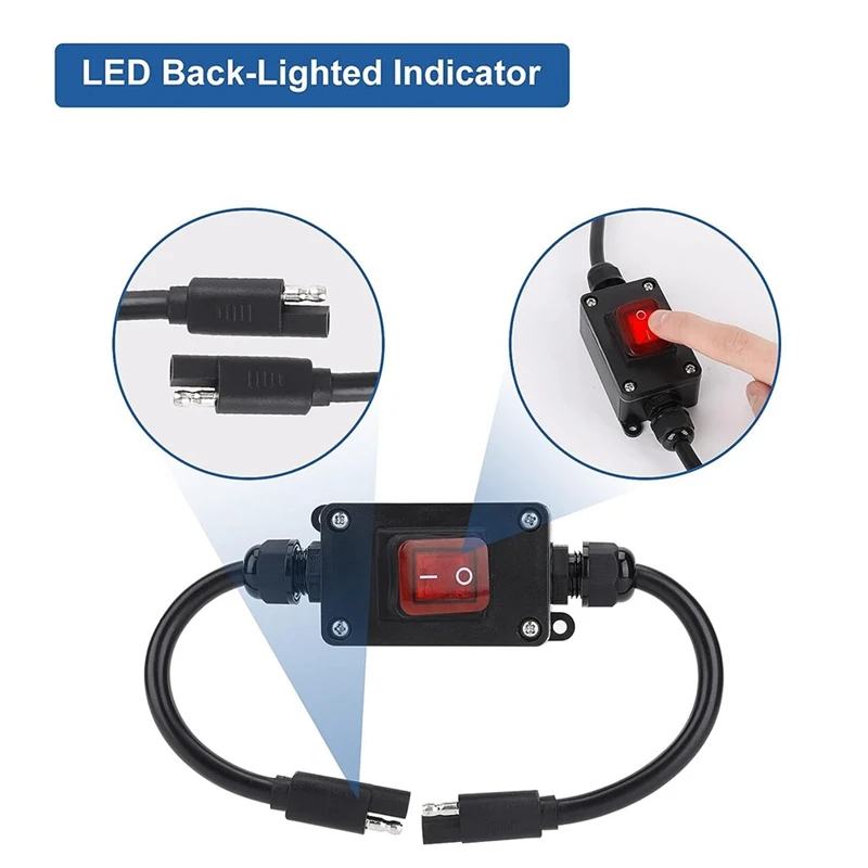 12V Power Switch, IP65 Waterproof SAE Connector With LED Indicator, 14 AWG Cable For Solar Panel, Lawn Mower, ATV, RV Durable