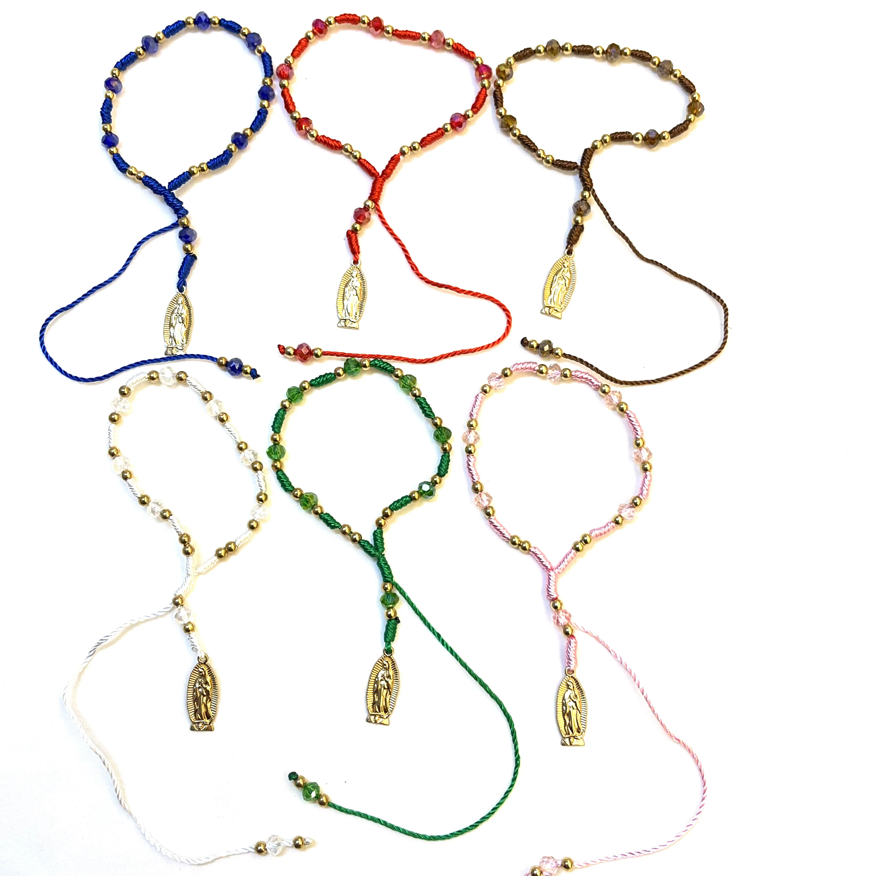 Colored Line with Crystal Beads Virgin Mary Pendant Prayer Bracelet Pulsera De San Virgin Mary Tadeo Multicolor Available