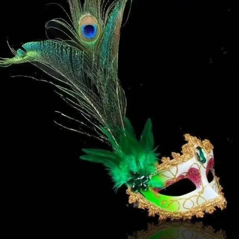 Máscara de mascote de penas de pavão para mulher retro carnaval traje festa meia máscara facial máscara de dança de halloween adereços de desempenho
