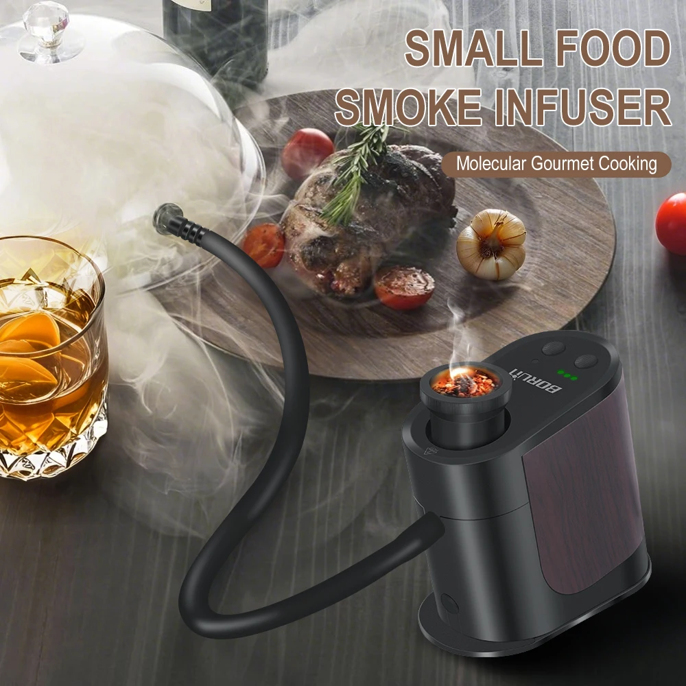 BORUiT BQ500 New Portable Food Cold Smoke Generator Type-C Rechargeable Molecular Cuisine Smoking Gun Meat Burn Cooking for BBQ