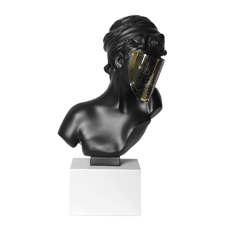 

Resin Handicraft Golden Mask Figure Masked Sculpture Bust Decorative Figurines Home Decoration Accessories