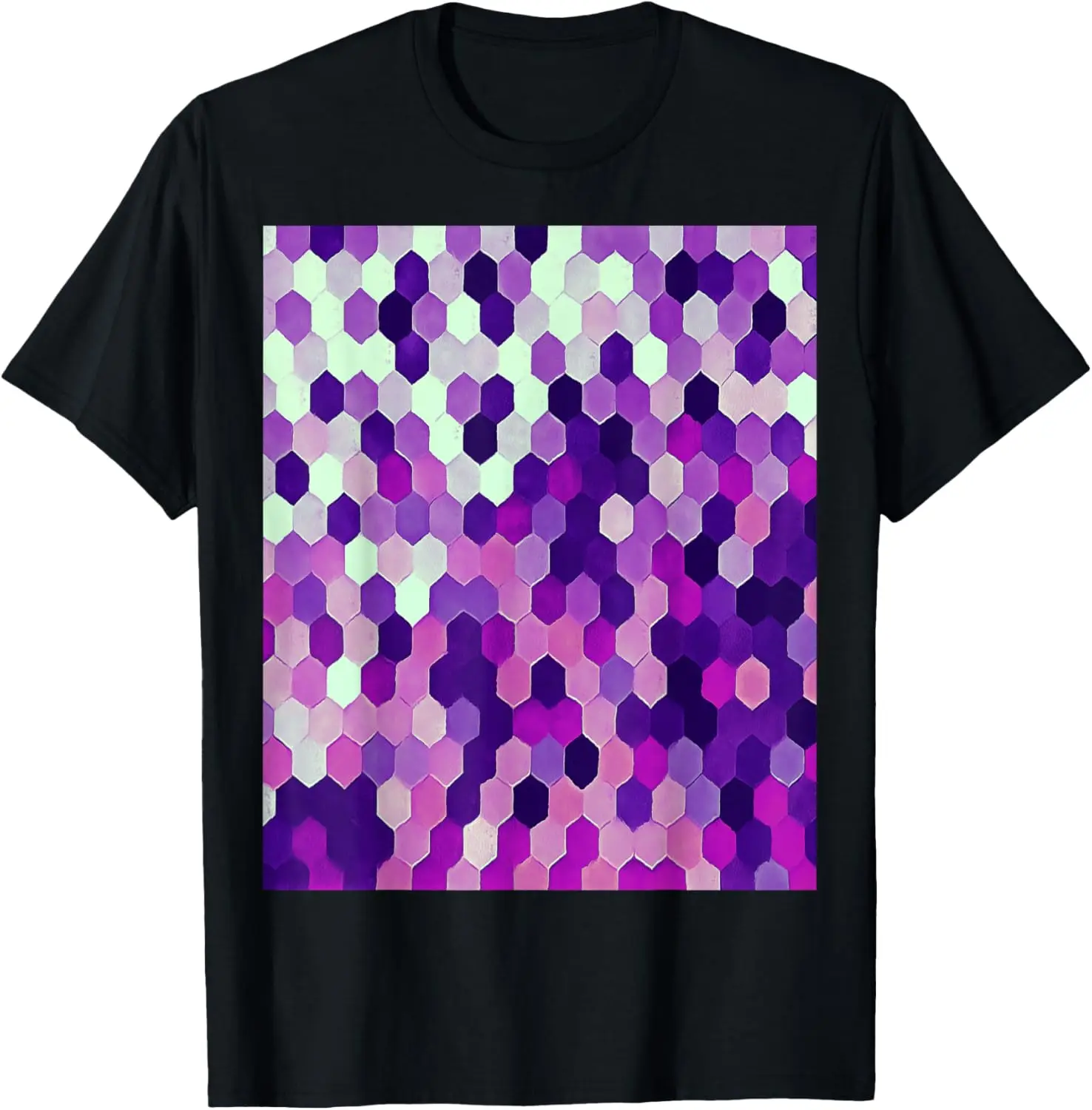 

Honeycomb Pattern In Purples and Pinks Hexagon Painting T-Shirt