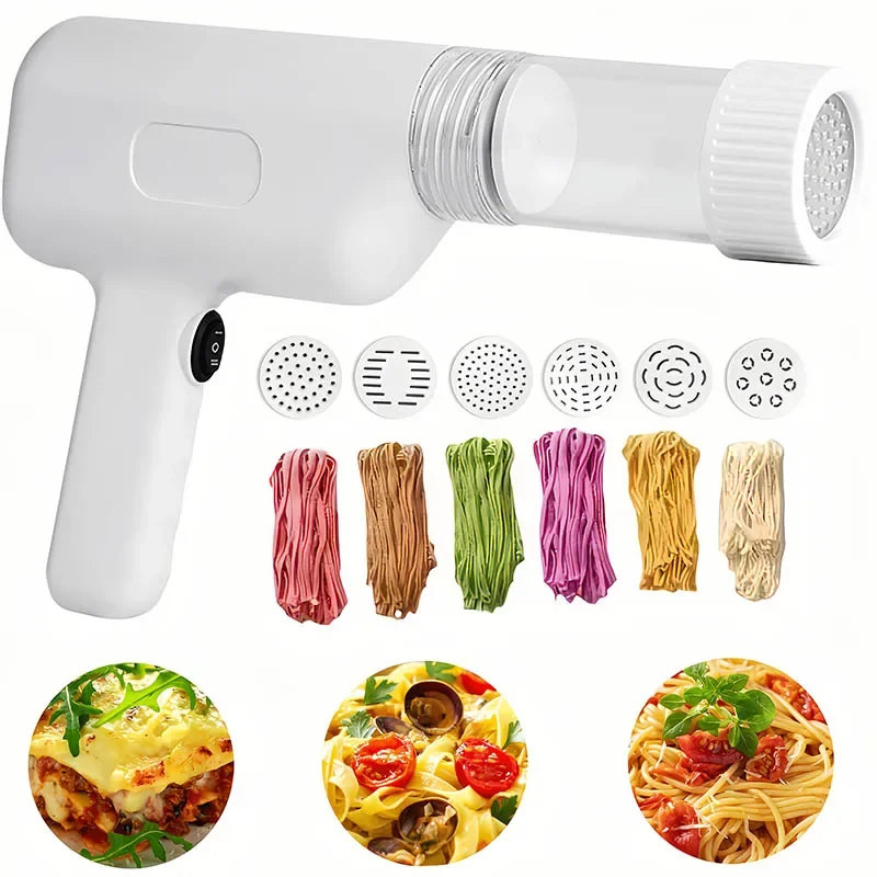 

USB Rechargeable Manual Spaghetti Noodles Machine 5 Pasta Shapes Efficient Pasta Maker Machine Kitchen Easy Clean Noodle Making