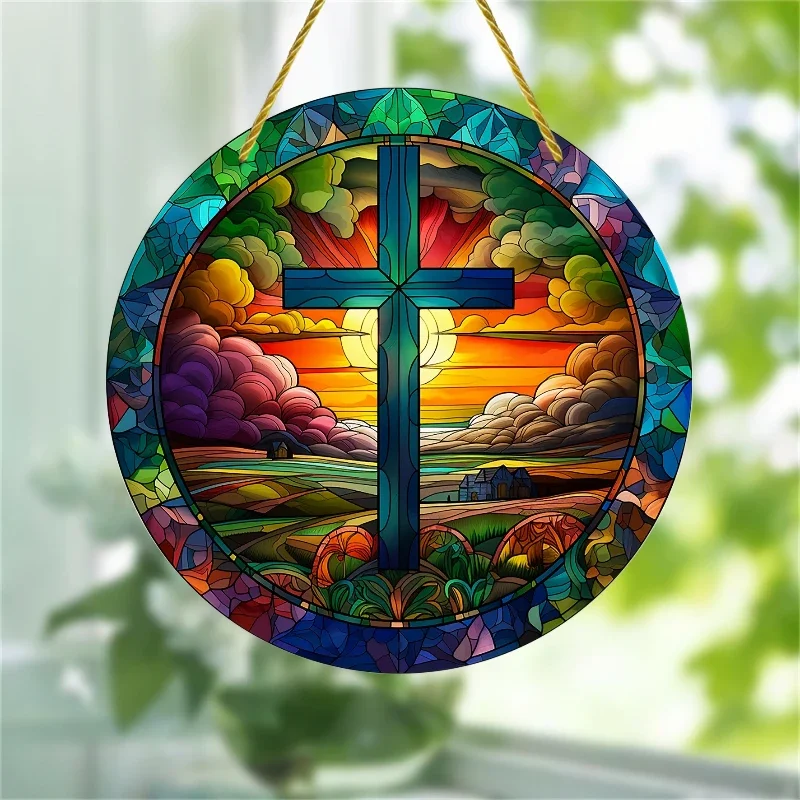 1pc Image Figures of The Birth Portal of Jesus Christ Natl Isolated Suncatcher Home Decor Stained Window Hanging Round Sign