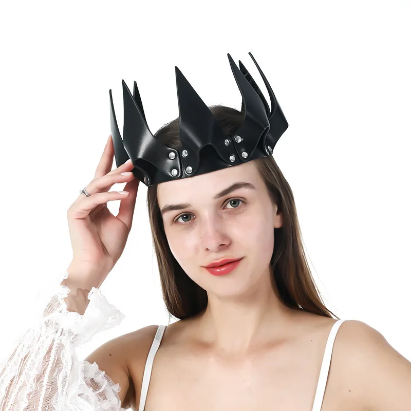 TleMeny Sexy Leder Crown Maske Bdsm Fetisch Kopf Schwarz Cosplay Gesicht Erwachsene Halloween Karneval Club Maskerade Partei Maske Sex Spielzeug