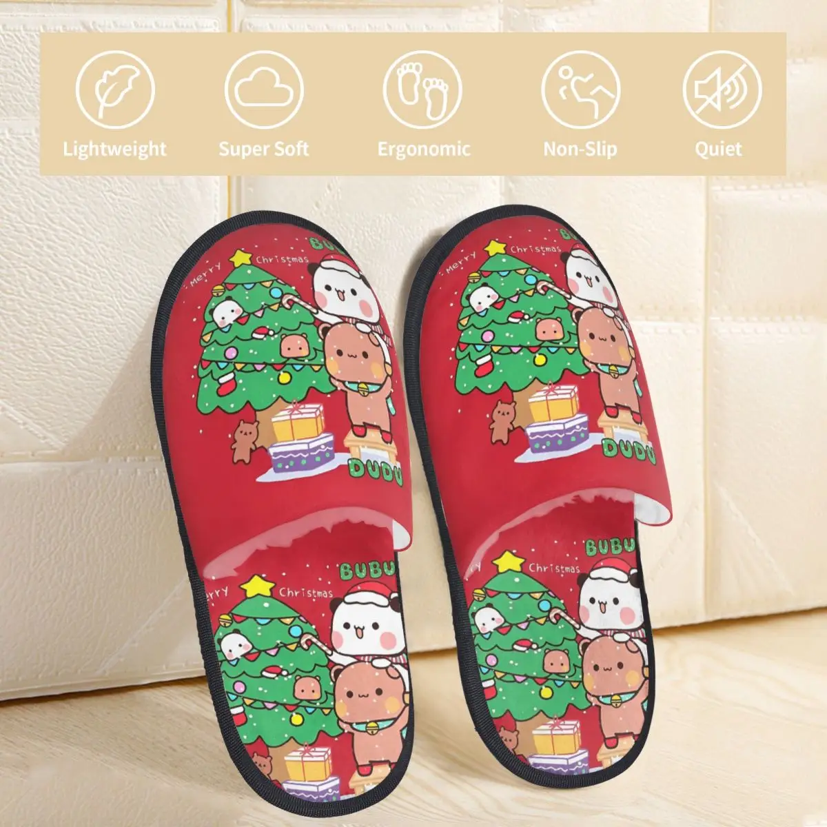 Winter House Slippers Bubu Dudu Xmas Panda Bear Merch Household Fur Slides Slippers Indoor Merry Christmas Soft Non-slip Slides