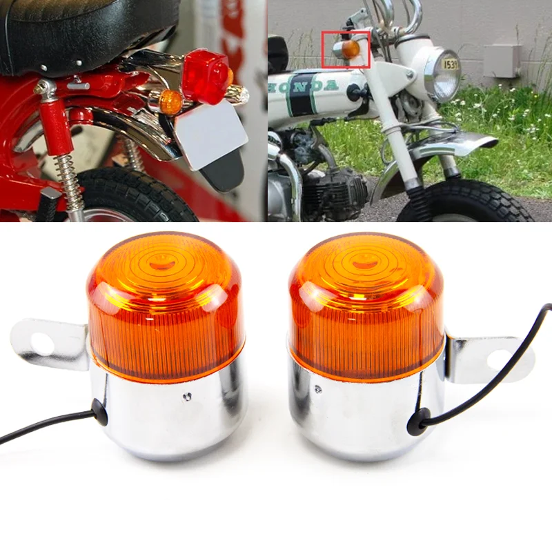 For HONDA Z50 MONKEY CHALY DAX70 ST50 ST70 2 Pcs Motorcycle Turn Signal Lights 12V Amber Flasher Indicator Motorbike Accessories