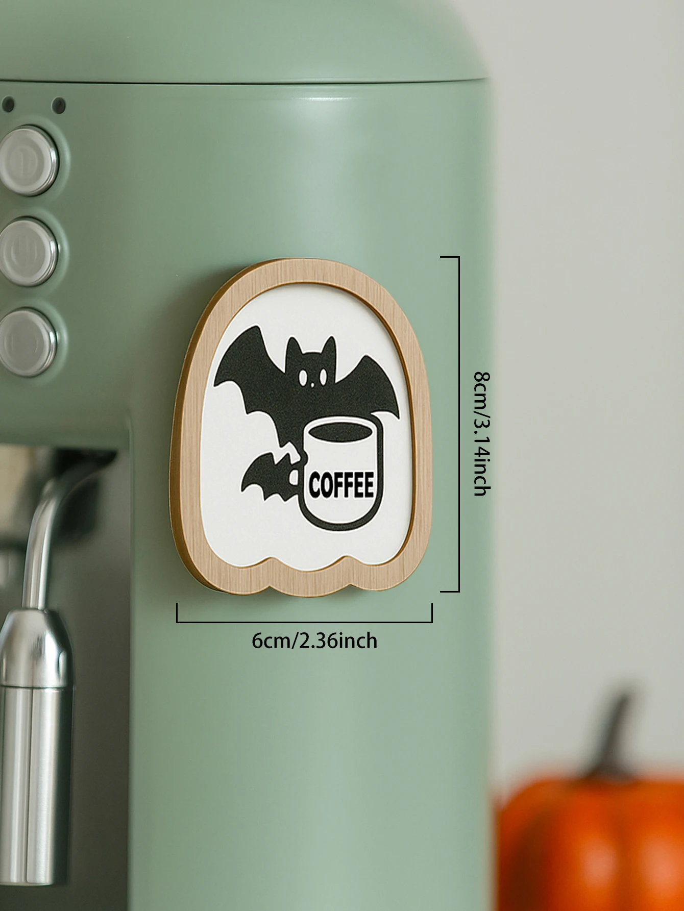 Halloween Wooden Stickers Cute Ghost/Pumpkin/Bat with Coffee Cup Design Fridge and Coffee Machine Decor for Kitchen & Coffee Bar view 6