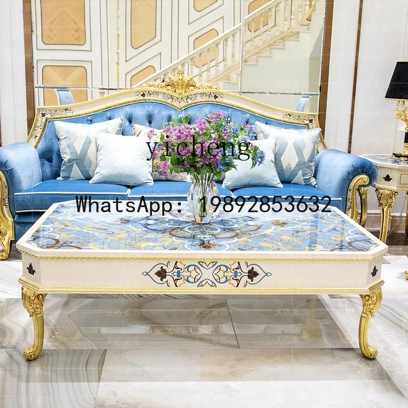 coffee table solid wood carving flower sticker gold foil shell furniture high-end court coffee table