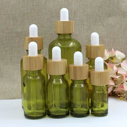 Wholesale 5 -100ml Olive-green Glass Dropper Bottles With Bamboo Lid Empty Perfume bottle Essential Oil Attar Oil Bottles
