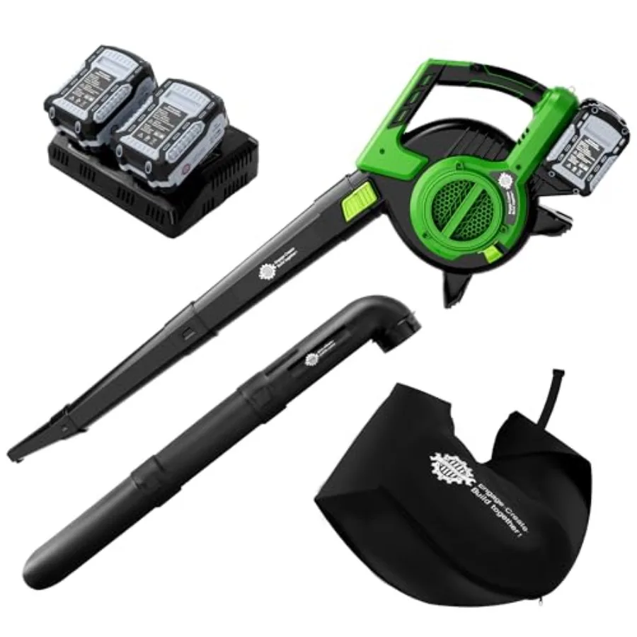 

4-скоростной беспроводной пылесос для листьев с сумкой, легкий электрический вентилятор с аккумулятором 20 В и мульчер с 2 батареями емкостью 4,0 Ач и