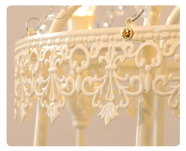 French Romantic White LED Chandelier Bedroom E14 Candle