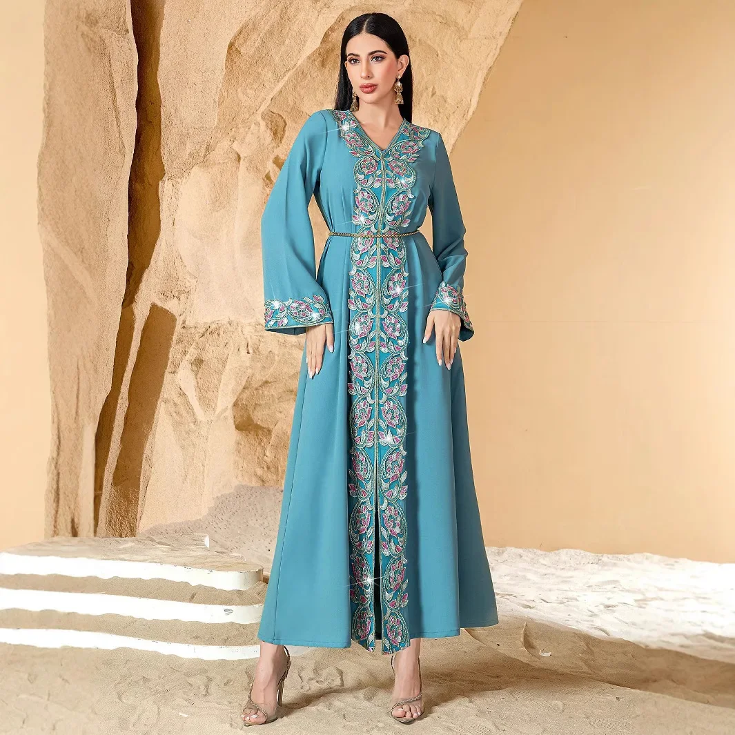 

Дубай, марокканский Ид Мубарак, мусульманская вышивка, абайи на 2025 год, новое женское платье макси, Турция, арабское исламское вечернее платье, кафтан