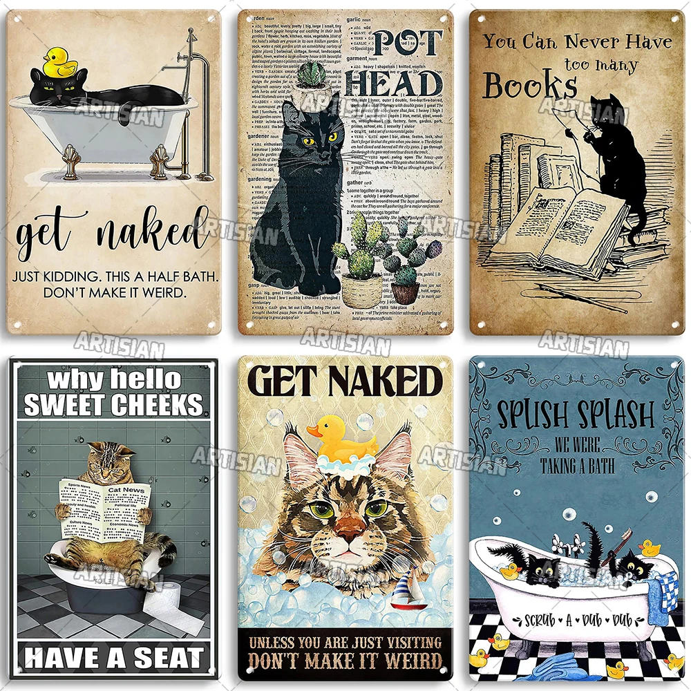 Artisian Cat Metal Sign Bathroom Tin Plate Washing Room Decorative Plaque Wall Decor Garage Bar Pub Club Hotel Cafe Kitchen Home — zdjęcie 3