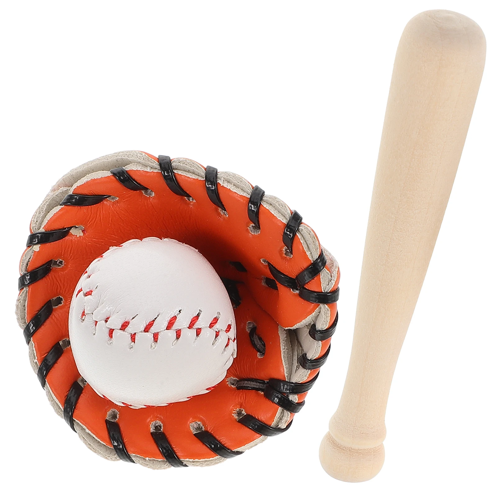 

1 set Miniature Baseball Softball Kit PU Sports Balls Glove Bat Decor Accessories for Crafts Toys Tiny House Playsets