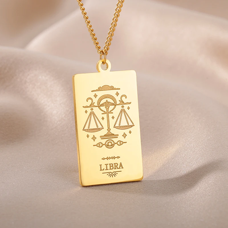 Stainless Steel Zodiac Sign Necklace For Women Vintage Constellation Libra Pendant Chain Collar Aesthetic Jewelry Free Shipping