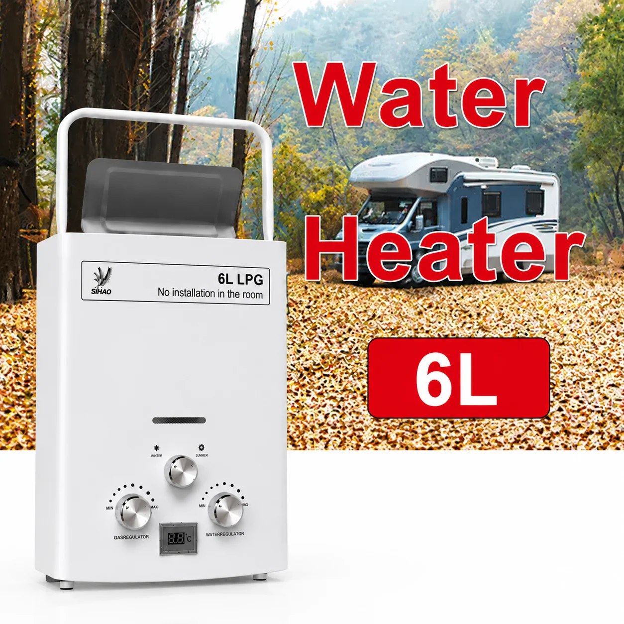 SIHAO Pro Beinstrecker 220LBS Beinstreckgerät 6L Tragbarer Outdoor-Gas-Warmwasserbereiter Tanklos Sofortwärmer mit Duschkopf-Set