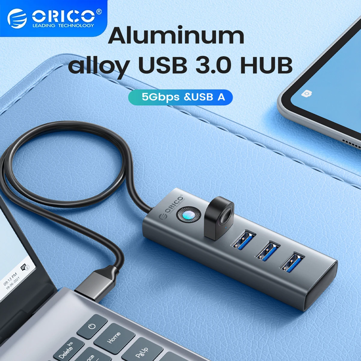 ORICO 4-Port USB 3.0 HUB Aluminum Alloy Plug And Play Mini Socket hub/USB Splitter 4 Ports 5Gbps High-Speed Transmission