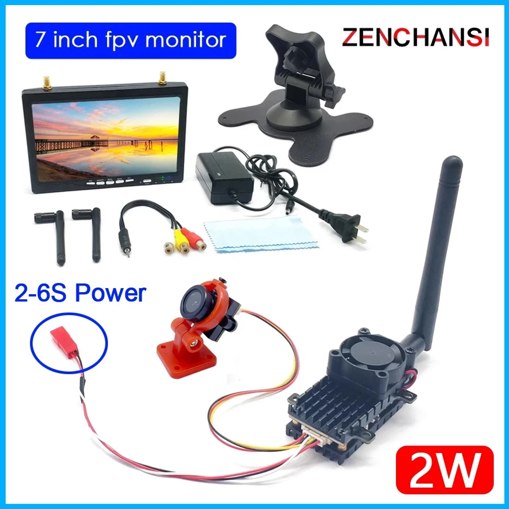 

Over 20Km 5.8G 48CH 2000MW FPV Wireless Transmitter VTX and 700TVL fpv camera with 7 inch HD IPS 1024*600 fpv monitor use for RC