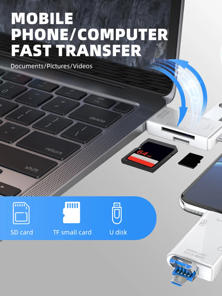 Czytnik kart pamięci 6 w 1 OTG USB2.0 Type-C/TF/SD Wielofunkcyjny czytnik kart inteligentnych do laptopów Akcesoria Adapter — zdjęcie produktu 7