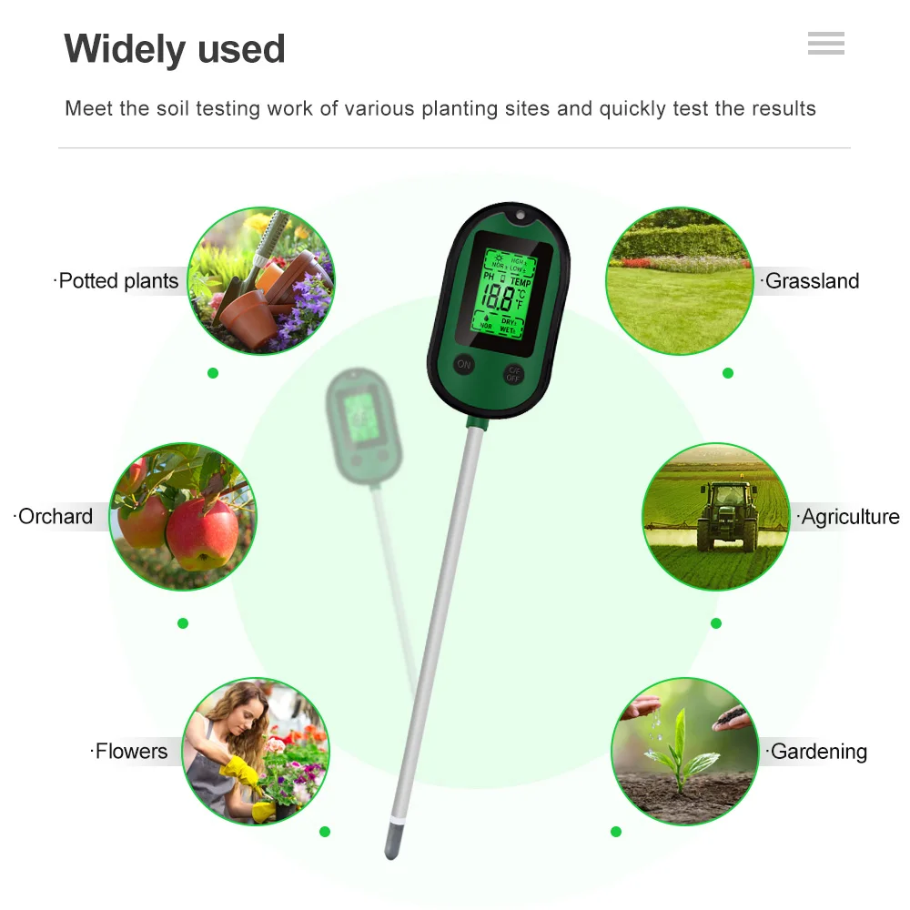Medidor de suelo 5 en 1 para el hogar, higrómetro, termómetro, humedad, acidez, PH, Analizador de iluminancia, Sensor de prueba de suelo