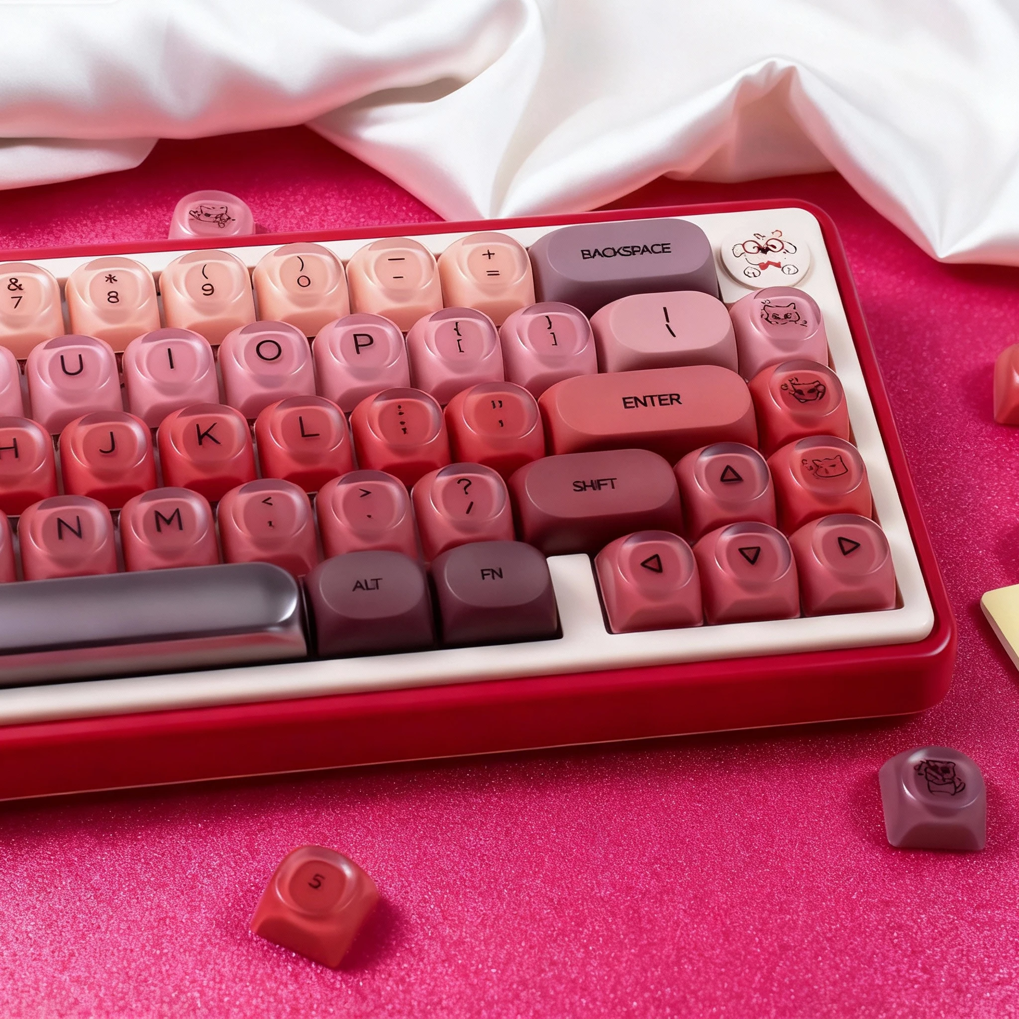132 Keys Lipstick Double Shot PBT Keycaps Custom Semi Transparent PC Key Caps HOA Profile for MX Switches Mechanical Keyboard