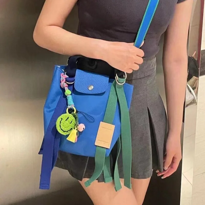 Color blocking Longxiang bag reply Longxiang ribbon color blocking bag Waterproof nylon bag Single shoulder crossbody bag