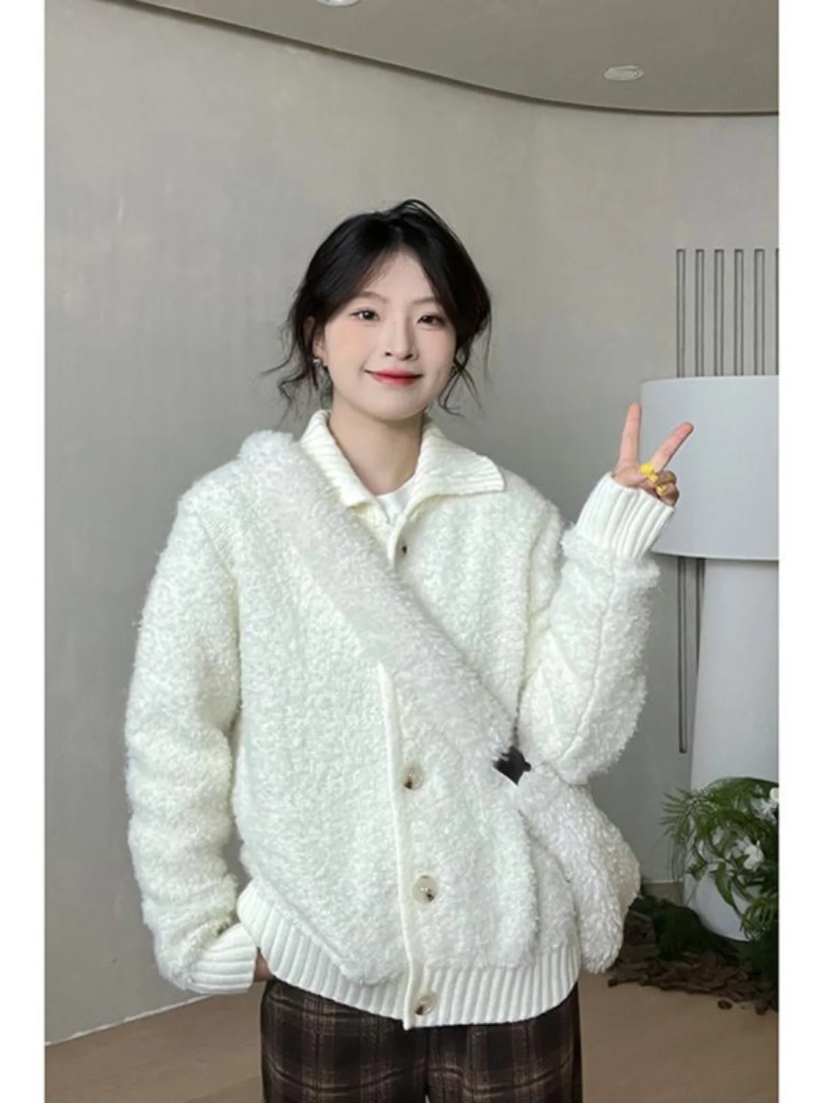 الخريف المرأة الجديدة الكورية نمط فضفاض سترة سترة مزاجه بلون تريكو #3