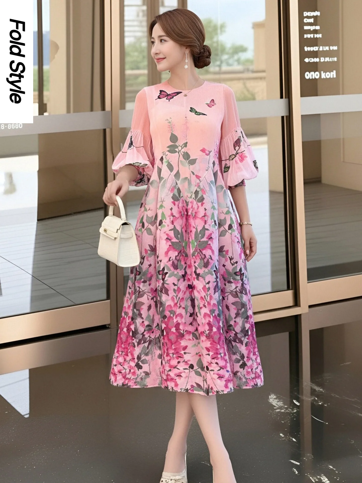 Image of Miyake Locker Sitzendes Hochwertiges Französisches Blumenkleid Frühling Neue Kollektion 2026 Damenmode