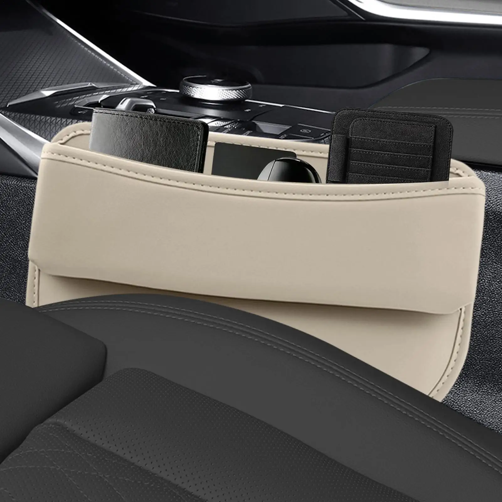 Seat Gap Filler Organizer Universal Soft PU Leather Storage Pockets Car Pockets Between Seats Gap For Cards Glasses Keys RV