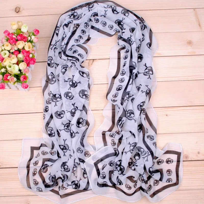 Chiffon Skull Scarf 150*50CM Geometric Printing Pattern Fashion Street Style Holiday Beach Spring Autumn Decorative Shawls New