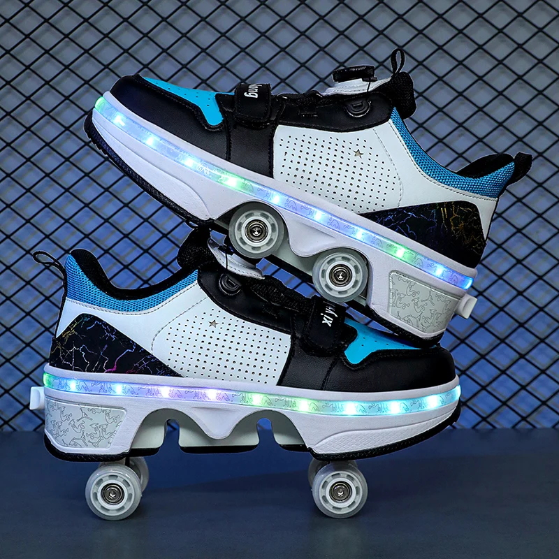 Zapatos de patinaje sobre ruedas intermitentes con ruedas, zapatos con ruedas deformación luminosa Led, zapatos con ruedas para patín Unisex