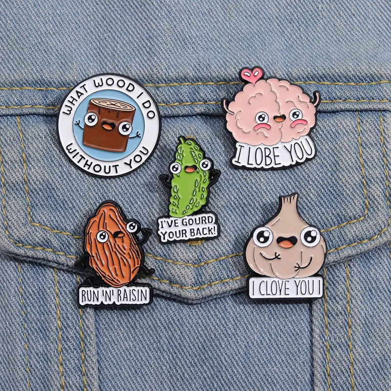 XEDZ Creative Vegetable Enamel Brooch Cartoon Cute Onion Garlic Bitter Melon Metal Badge Fashion Lapel Pins Jewelry Gifts