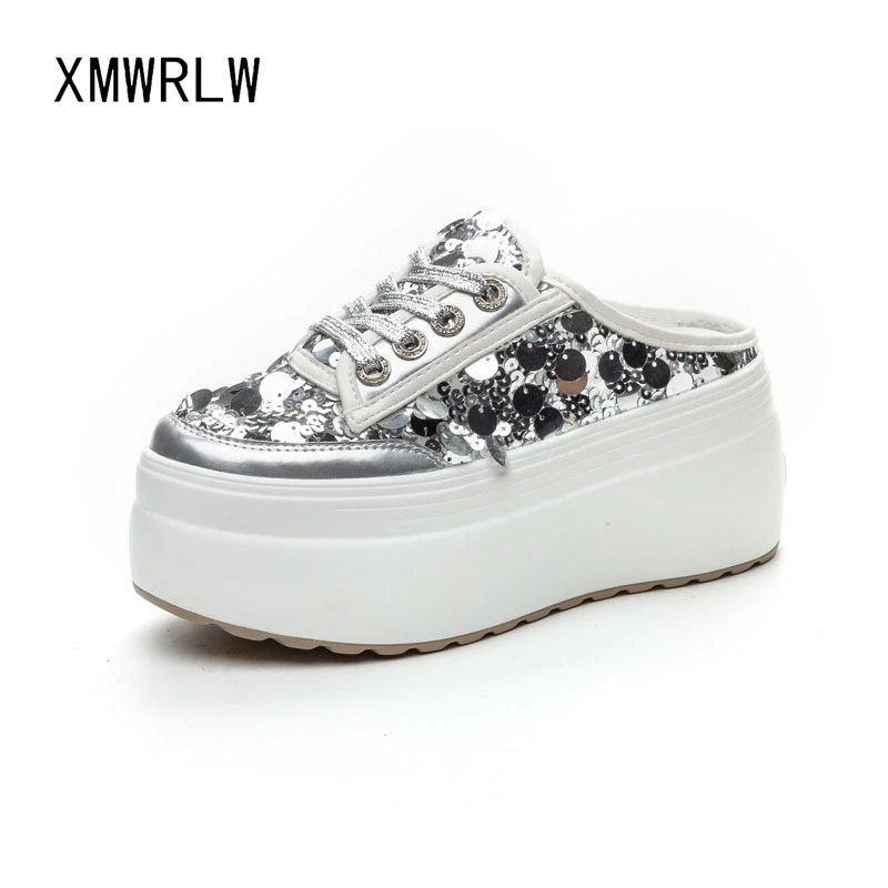 

XMWRLW/2020 весенне-летние женские тапочки, модные женские полуботинки на высоком каблуке, женская обувь на платформе, весенние тапочки, размер 33