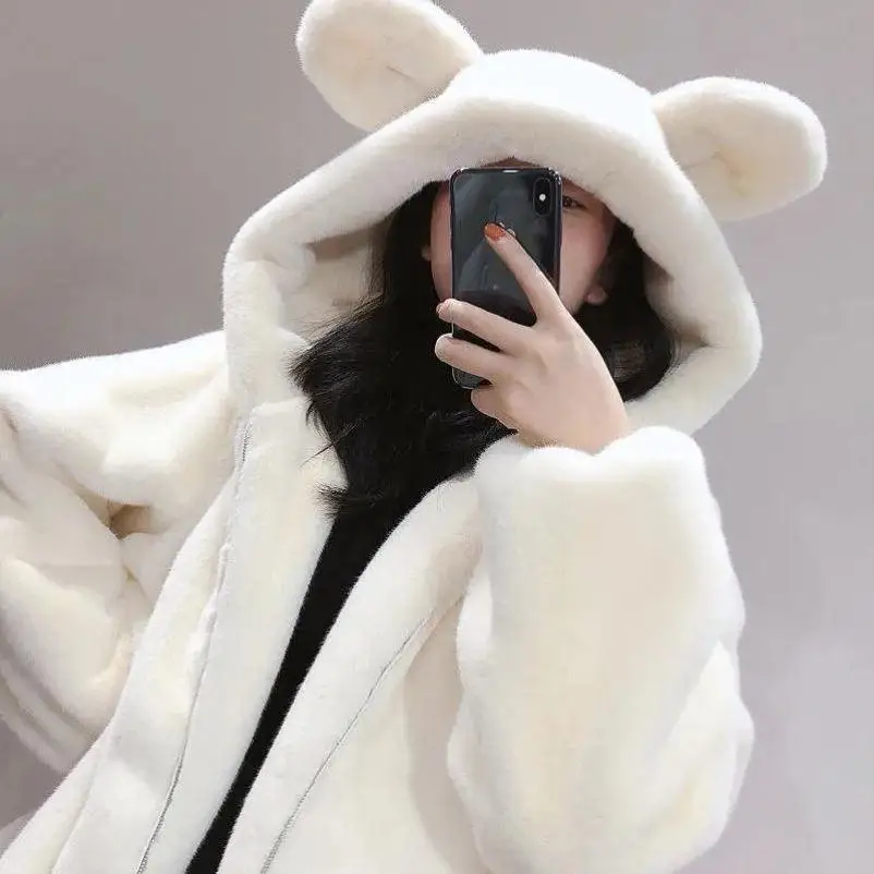 Y2K Japanese Hoodie Long Sleeve Cat Ears Jacket  Pure Color Women Casual Sweatshirt Subculture Style Harajuku Autumn Coat 2025