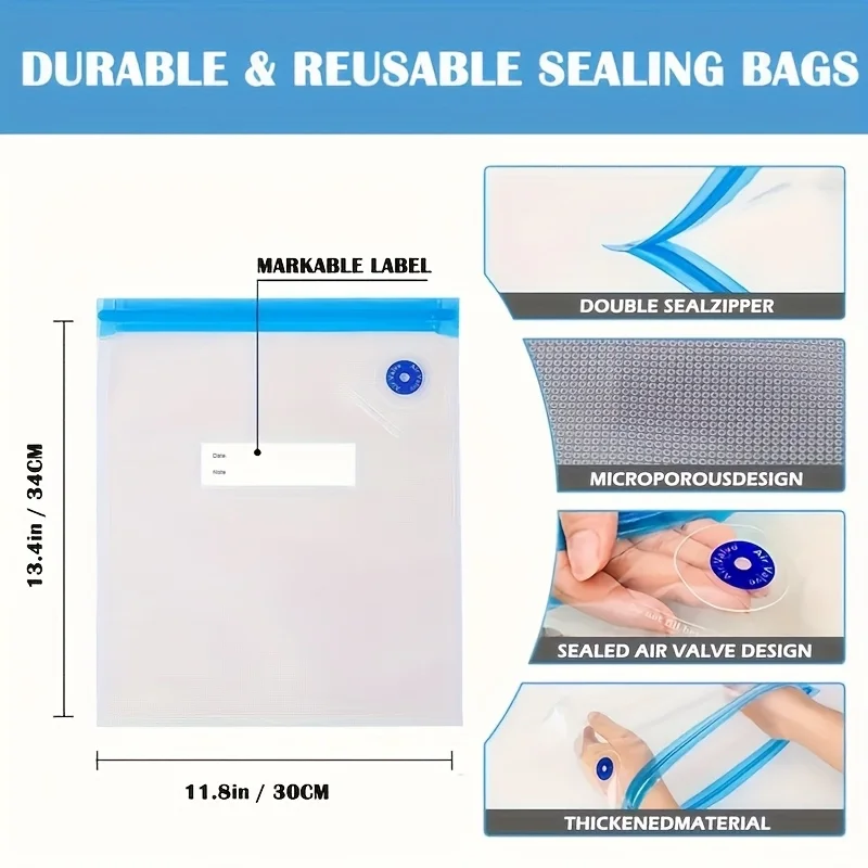 أكياس مانعة للتسرب لخيوط الطابعة ثلاثية الأبعاد - مجموعة مع مشبك إغلاق وحزم مجففة ومضخة يدوية وبطاقة مؤشر الرطوبة