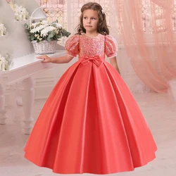 Sequin Christmas Girls Dresses Princess Bridesmaid Clothes Flower Wedding Party Kids Dress For Girls Prom Birthday Gown Costumes