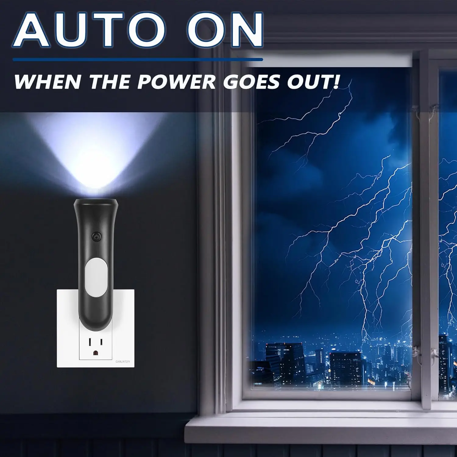 4-in-1 Rechargeable Emergency Light with Auto-On, LED Flashlight for Power Outages, Black