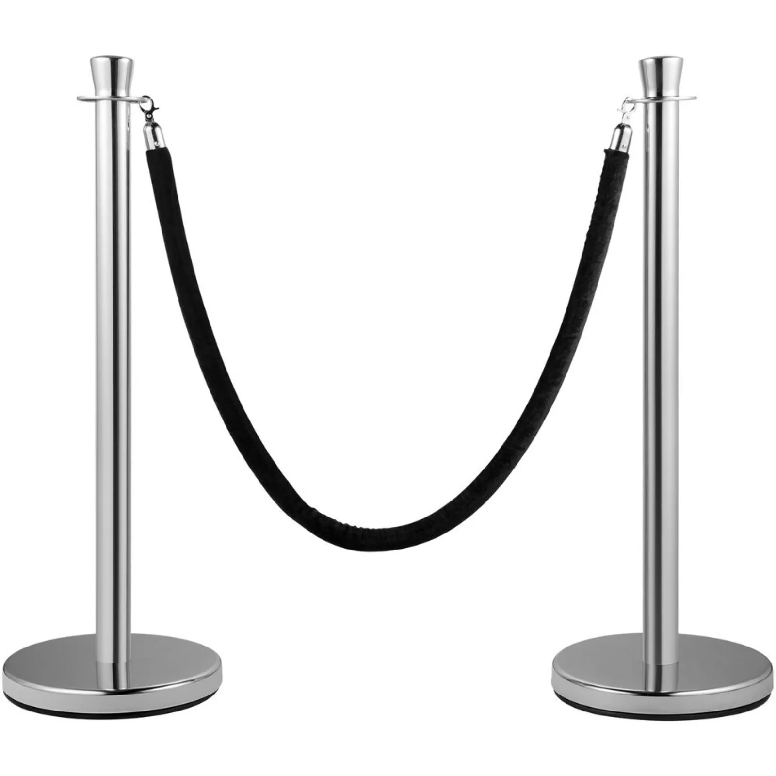 

2 Pcs Crowd Control Stanchion Silver Queue Pole Barrier with Black Velvet Rope United States