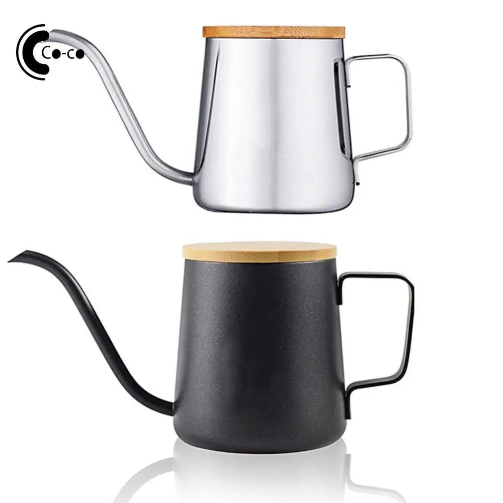 Drip Kettle Long Narrow Drip Swan Neck Thin Mouth 350ml Stainless Steel Kitchen Accessories Hand Drip Kettle With Cover Tea Pot