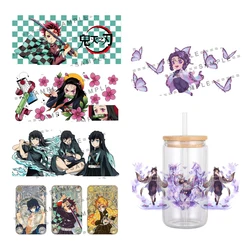 W Japanese Anime Kimetsu No Yaiba Pattern UV DTF Transfer Sticker Waterproof Transfers Decals For 16oz Glass Cup Wrap Stickers