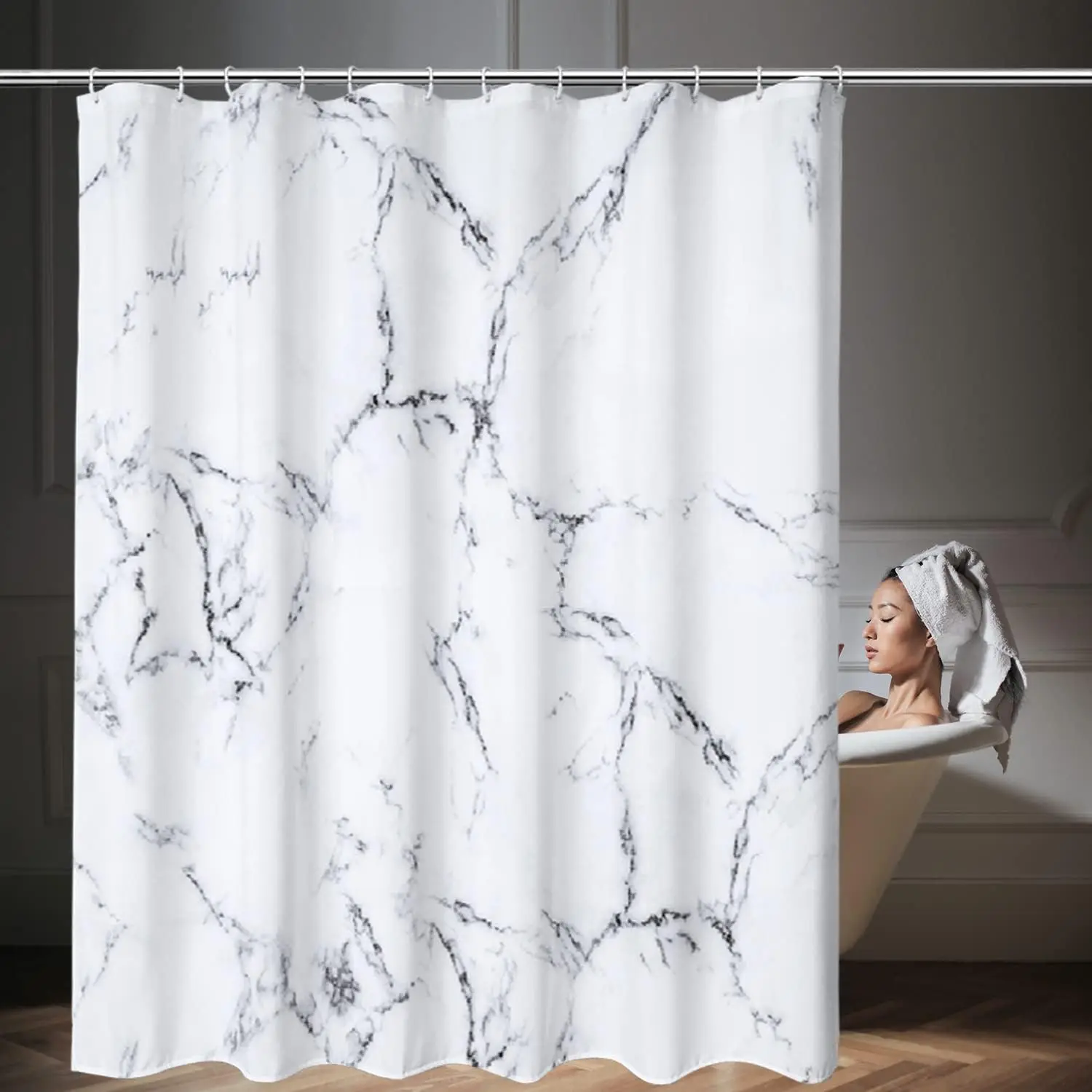 1pc Marble Printed Fabric Shower Curtain with Metal Grommets, Polyester Bath Curtain Widow Curtain Bathroom Decor & Accessories