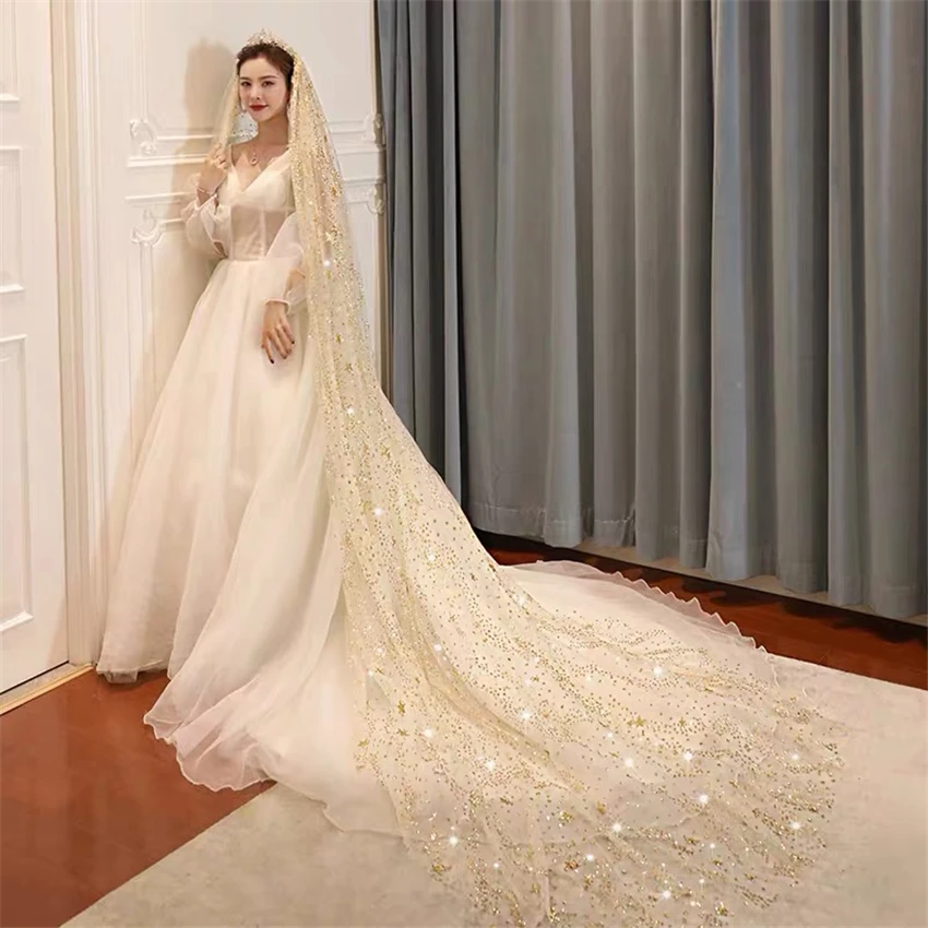 popular-bling-bling-long-bridal-veils-with-comb-white-champagne-1-tier-wedding-cathedral-veil-glitter-gold-pearls-dots-35meters