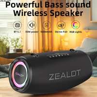 ZEALOT S87 80W Wireless Speakers, Outdoor Portable Subwoofer Speaker, Hifi Sound quality, RGB light, 24 Hours Playtime,16000mAh