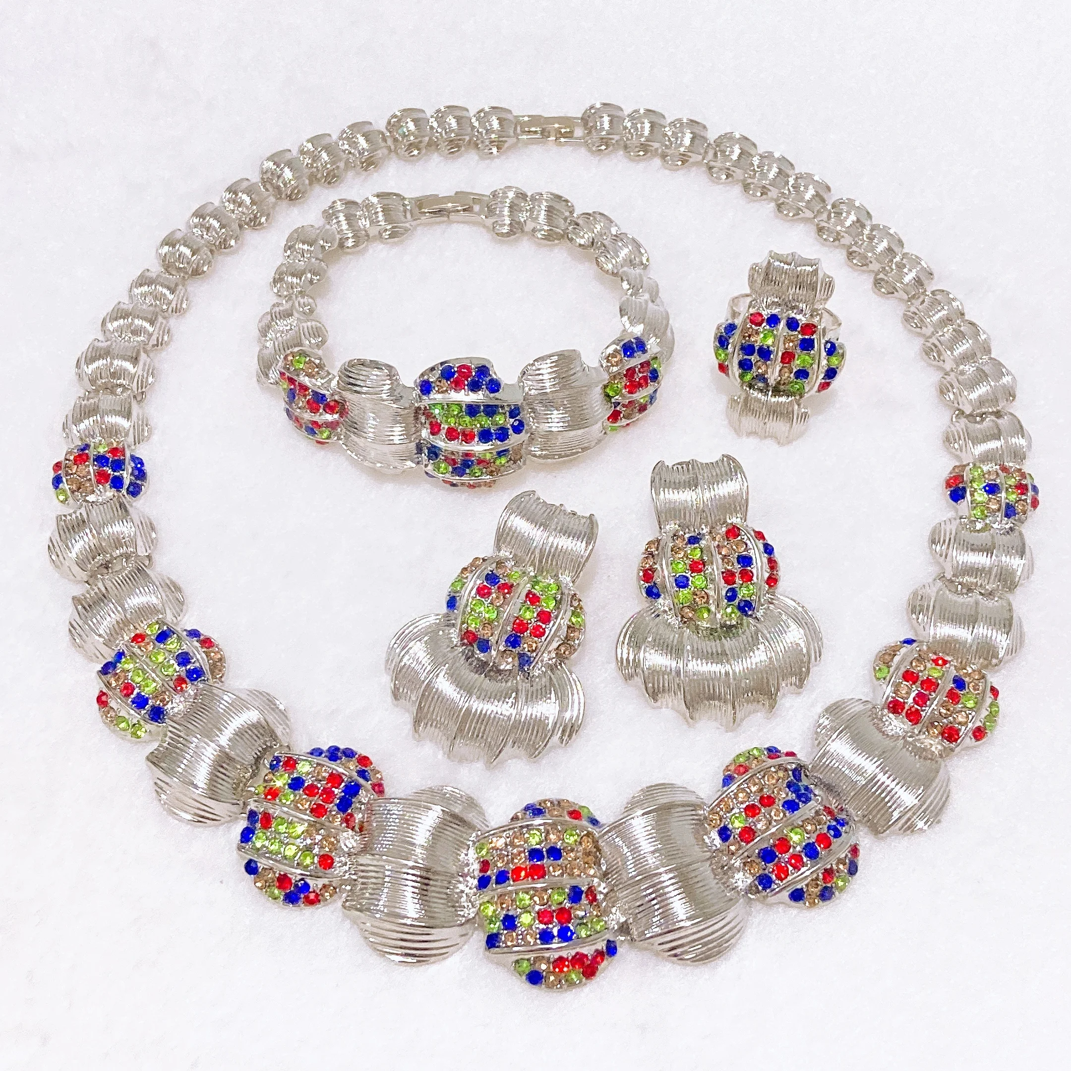 Fashionable Stunning Two Tone Round Jewelry set Hotsale Luxury llaveros Collar Pulseras pin Pendient tentacles Anillo 4PC Set