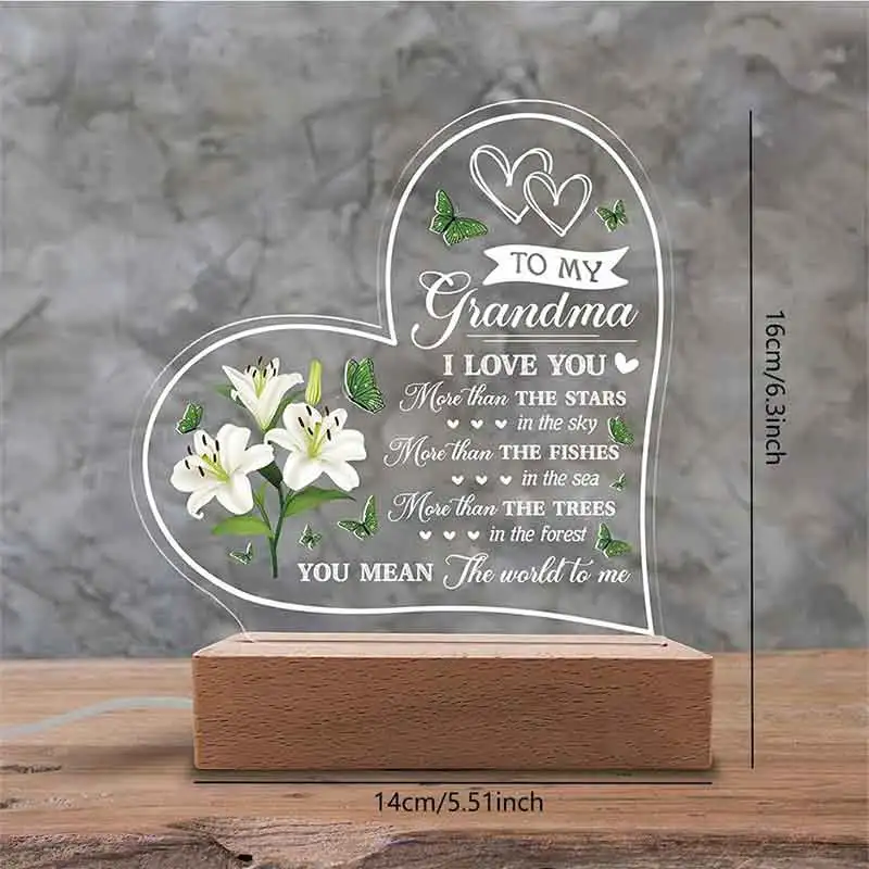 Veilleuse longue base en bois gravée, lumière chaude, USB 62, acrylique LED Shoous transparent, tableau d'écriture et de message