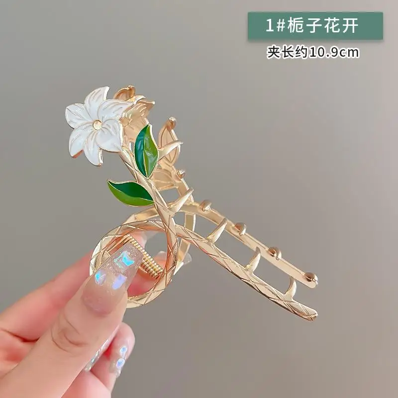 Women Fashion Flowers Hollow Metal Hair Claw Elegant Lily Shark Hair Clips Girl Geometric Ponytail Headwear