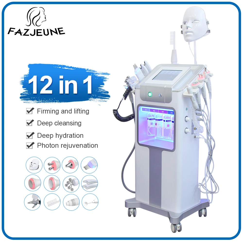 12 em 1 água oxigênio hidro máquina face lifting limpeza profunda dermoabrasão aqua peeling máquina rejuvenescimento da pele pequena bolha