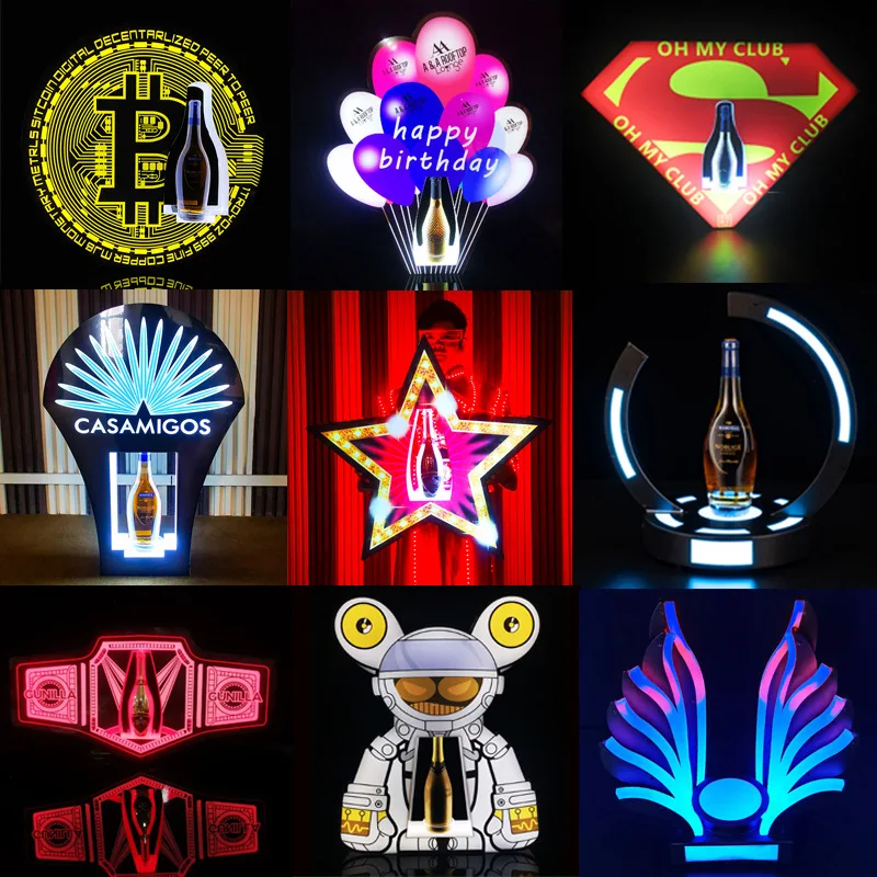 

Customized spade A luminous wine holder bar LED foreign base champagne king acrylic holder robot rack