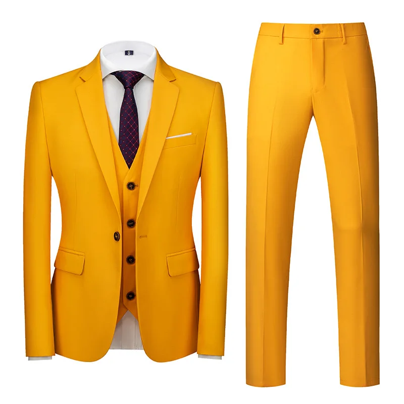 Elegant full suit M-6XL(Jacket+Vest+Pants)High-end Brand Formal Business Mens Suit 3-piece Groom Wedding Dress Solid Color Suit